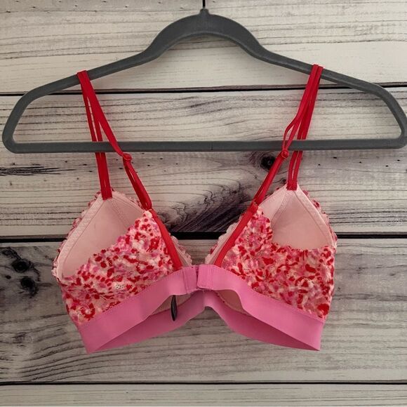 Aerie Pink Patterned Lace Lightly Padded Triangle Bralette - Picture 3 of 6